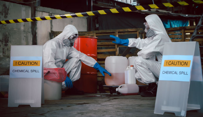 Chemical spill cleanup crew in restricted zone