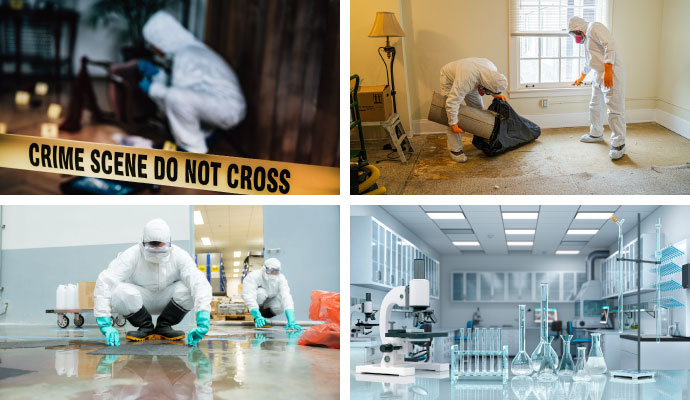 Collage of biohazard cleanup services and clean drug lab
