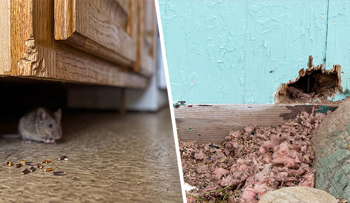 Collage of rodent damaged property