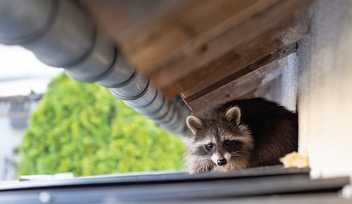 Raccoon sitting under roof