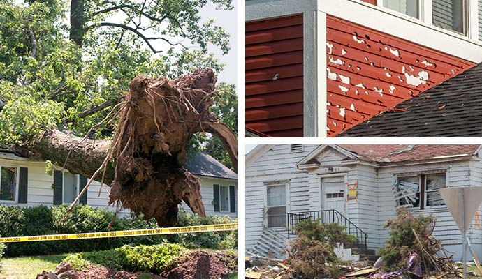 Collage of storm, hail and roof damaged property