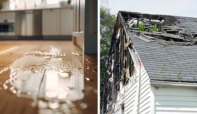 Collage of water and fire damage properties