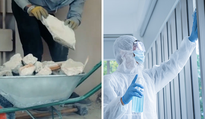 Collage of disaster cleaning and disinfecting service