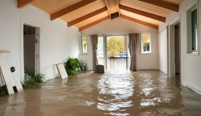 Flood damaged hotel interior