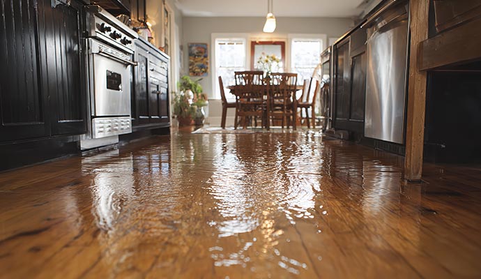 Flood damaged wooden floor