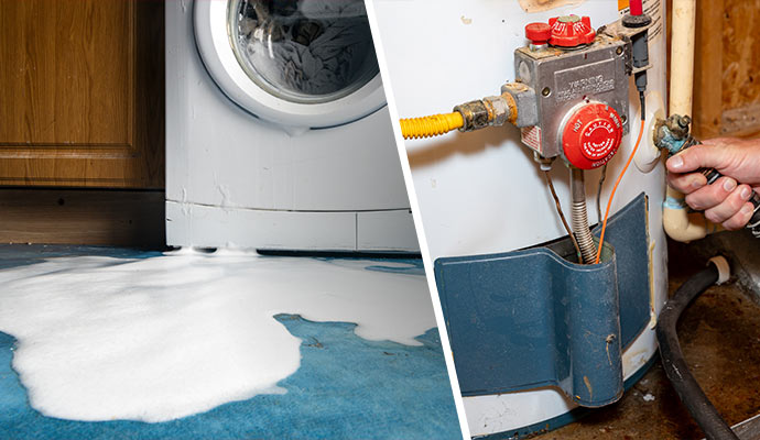 Collage of washing machine leak and water heater repairing service
