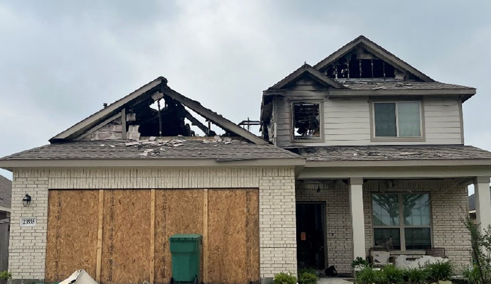 Fire damaged roof of a house