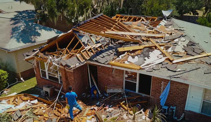 Disaster restoration for storm and structural damaged house