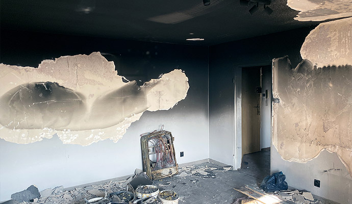Fire damaged room