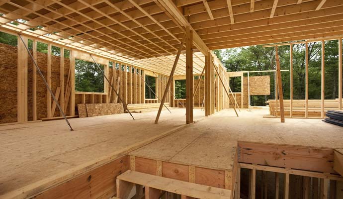 Interior wood framing of a house undergoing reconstruction