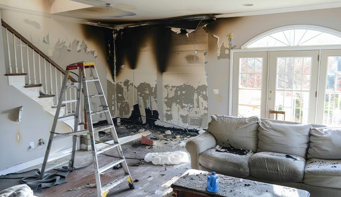 Fire damaged house interior