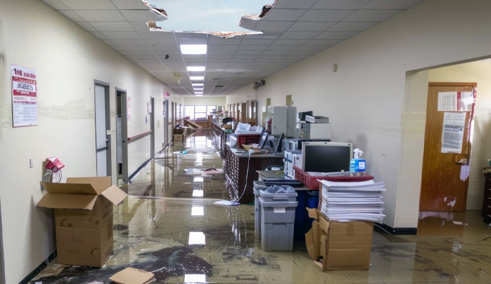 Ceiling damaged by storm