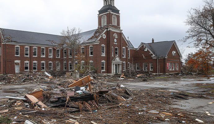College building damaged by storm