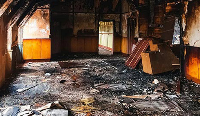 Fire damaged room