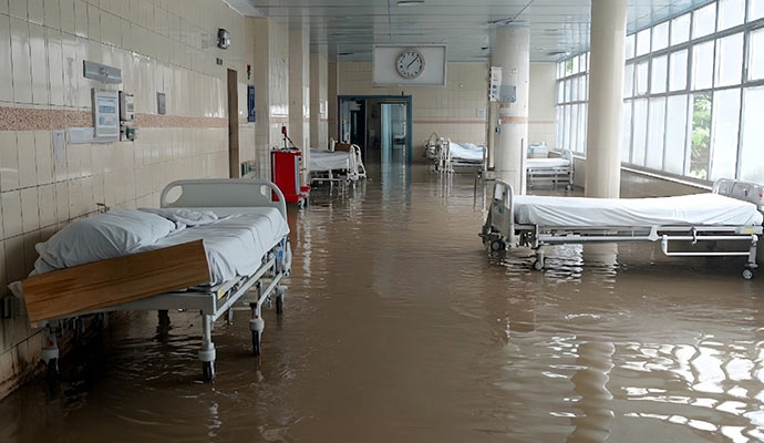 Flood water inside of a hospital