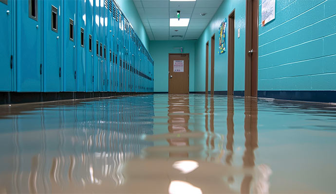 Flood water inside school corridor
