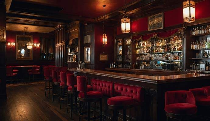 Restored interior of a bar and lounge