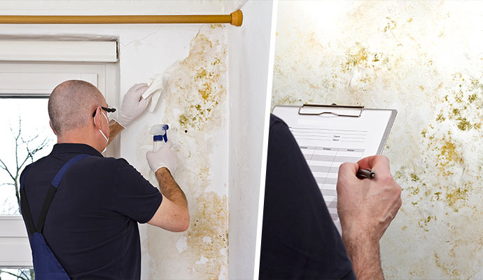 Collage of mold inspection and damage assessment