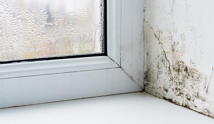 Visible mold on window corner and wet windowpane