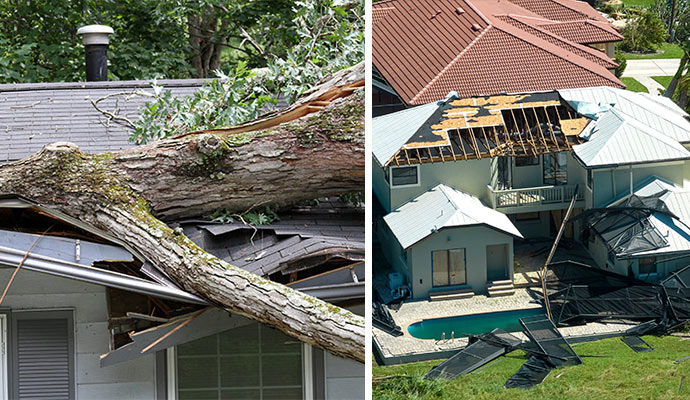Collage of disaster damaged property