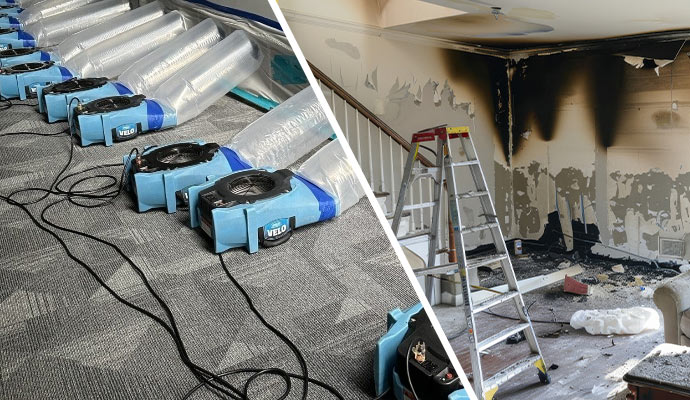 Water damage restoration service and fire damaged property