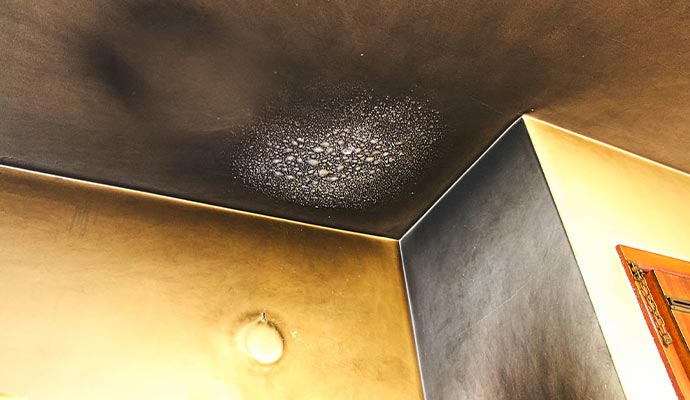 Smoke damaged ceiling and wall