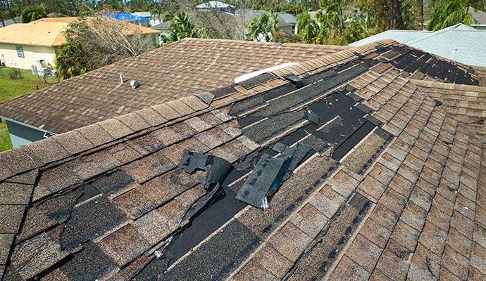 Damaged roof due to storm