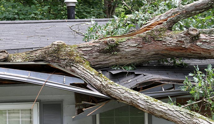 Tree fallen on house roof