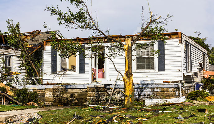 Tropical storm damaged house