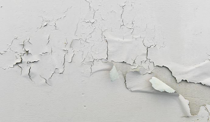 Peeling paint from structurally damaged wall