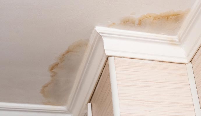 Stained ceiling due to water damage