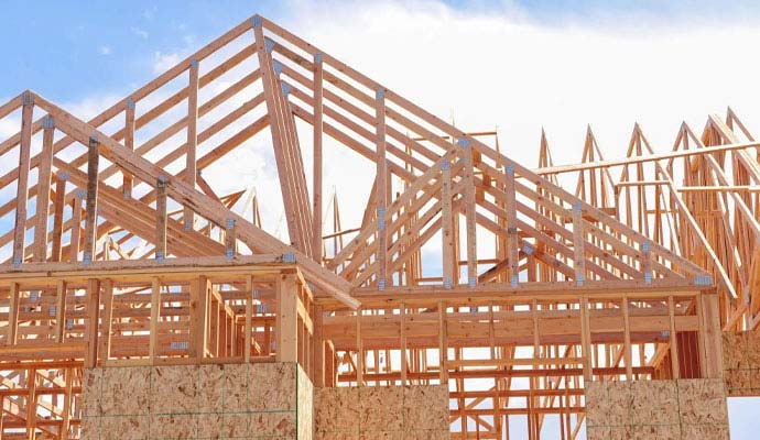 Wood framing and roof trusses for reconstruction